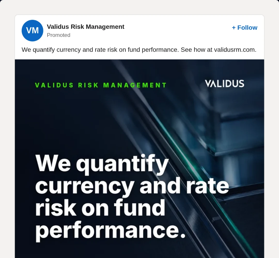 The finished Validus LinkedIn post mockup in the desktop frame