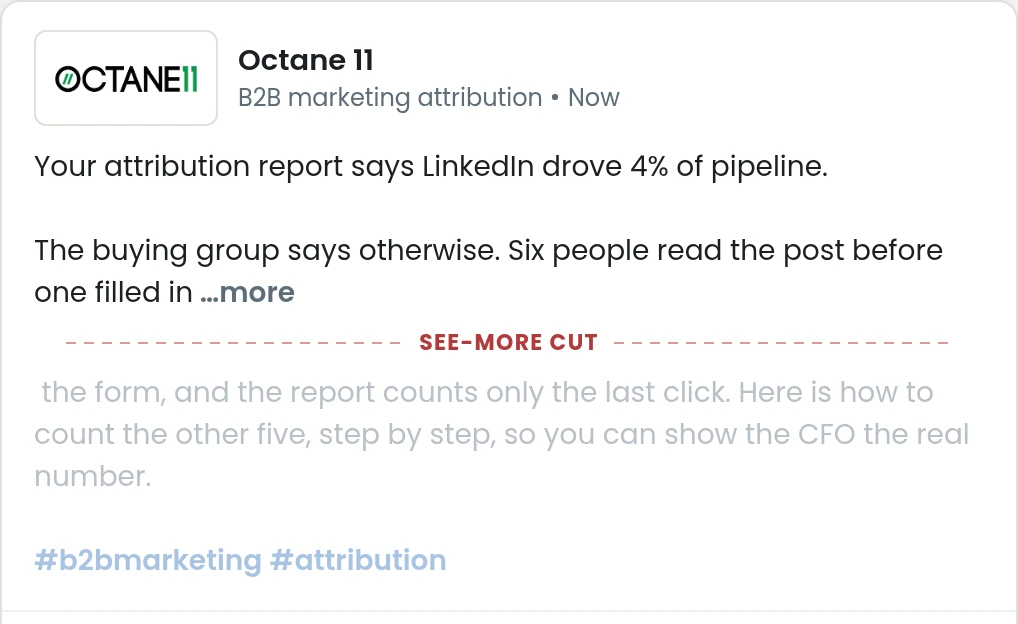 The post preview showing a mobile LinkedIn post with the see-more cut marked